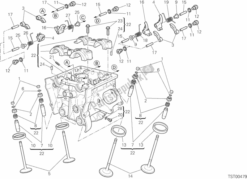 All parts for the Vertical Cylinder Head of the Ducati Superbike 848 EVO USA 2012 All parts for the Vertical Cylinder Head of the Ducati Superbike 848 EVO USA 2012